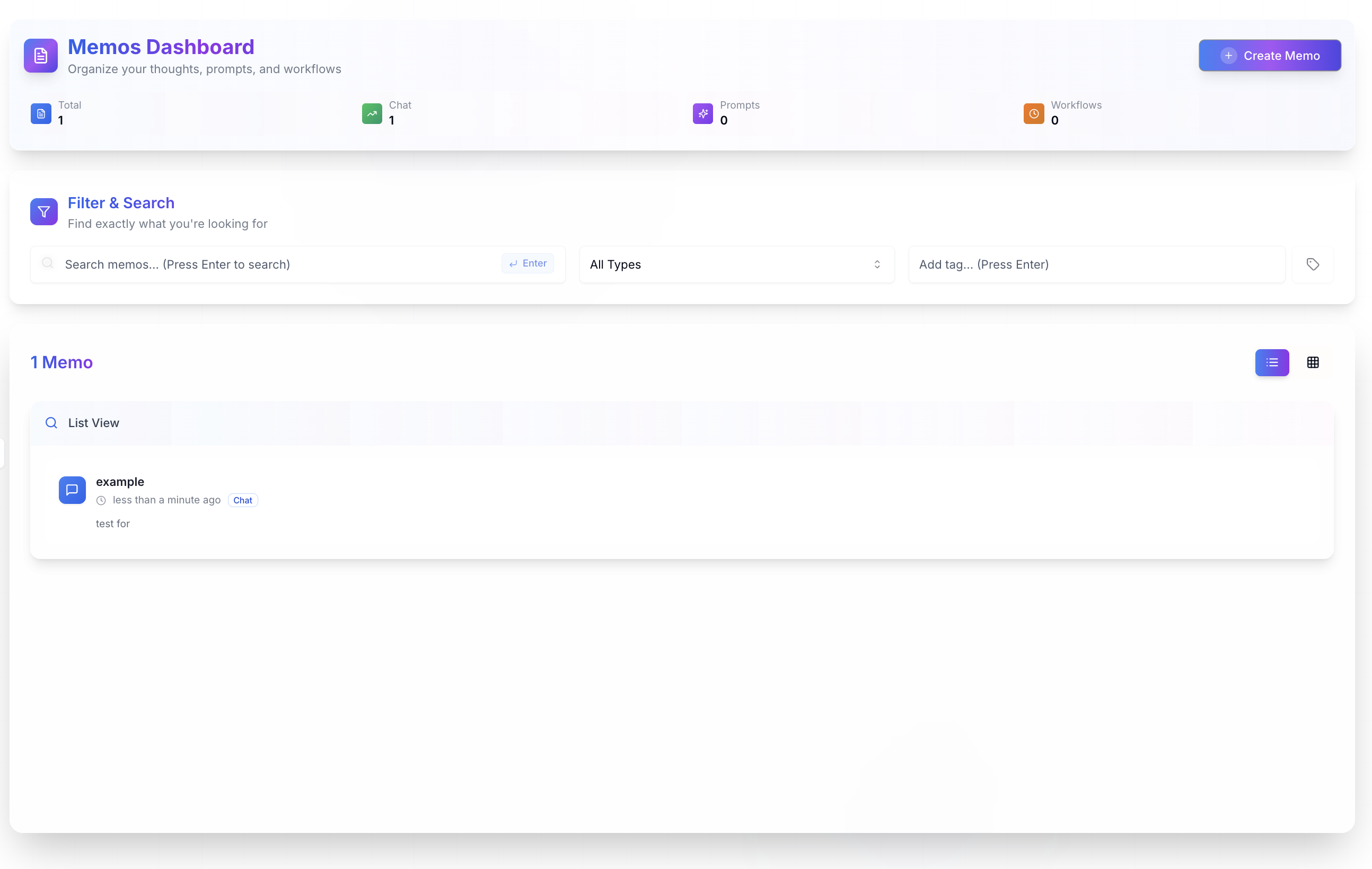 Memos Interface